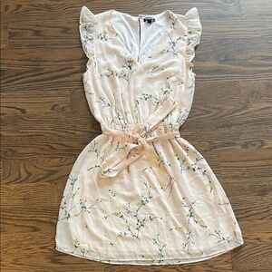 Express pink floral print dress with flutter sleeves and a self-tie waist XS